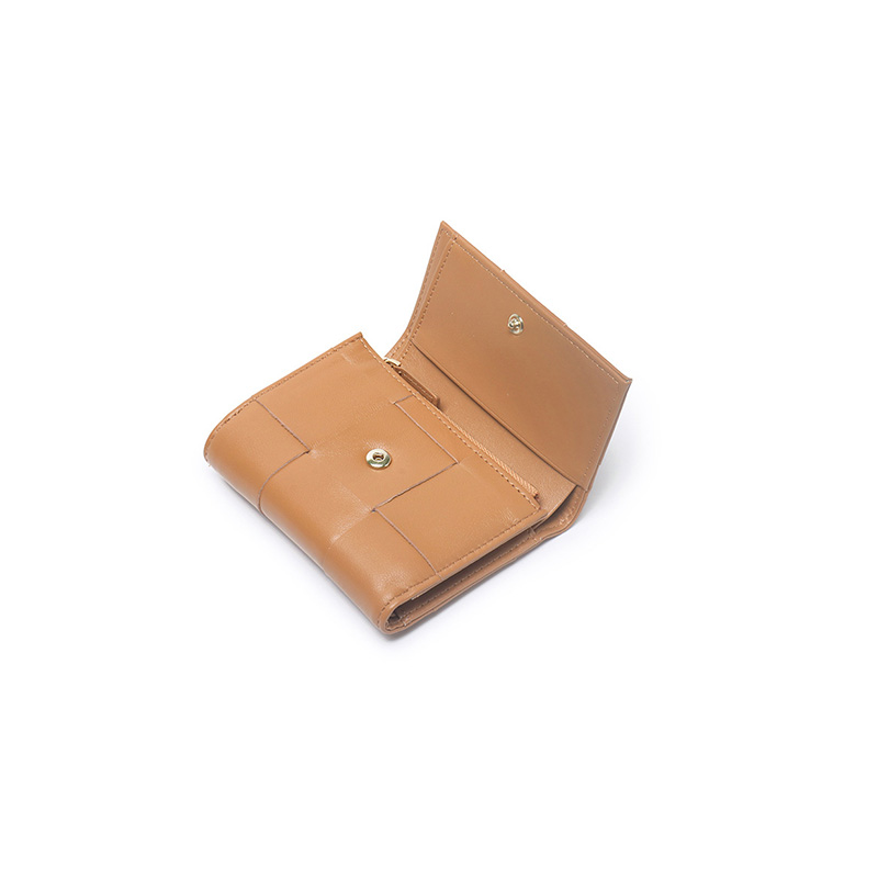 Cartera trenzada de cuero genuino al por mayor de fábrica con monedero triple de moda para mujeres