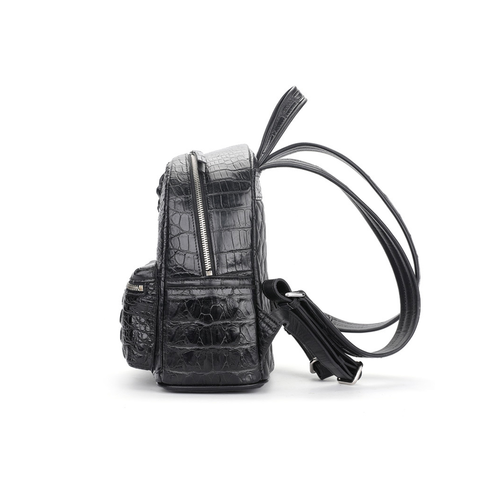 Pequeña cantidad, barata, unisex, verde, tamaño mediano, mochila de cuero de cocodrilo genuino