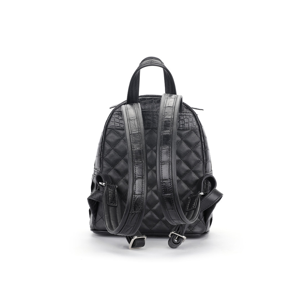 Pequeña cantidad, barata, unisex, verde, tamaño mediano, mochila de cuero de cocodrilo genuino