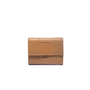 Cartera trenzada de cuero genuino al por mayor de fábrica con monedero triple de moda para mujeres