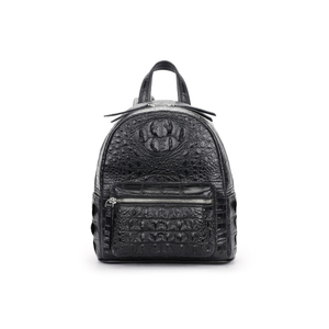 Pequeña cantidad, barata, unisex, verde, tamaño mediano, mochila de cuero de cocodrilo genuino