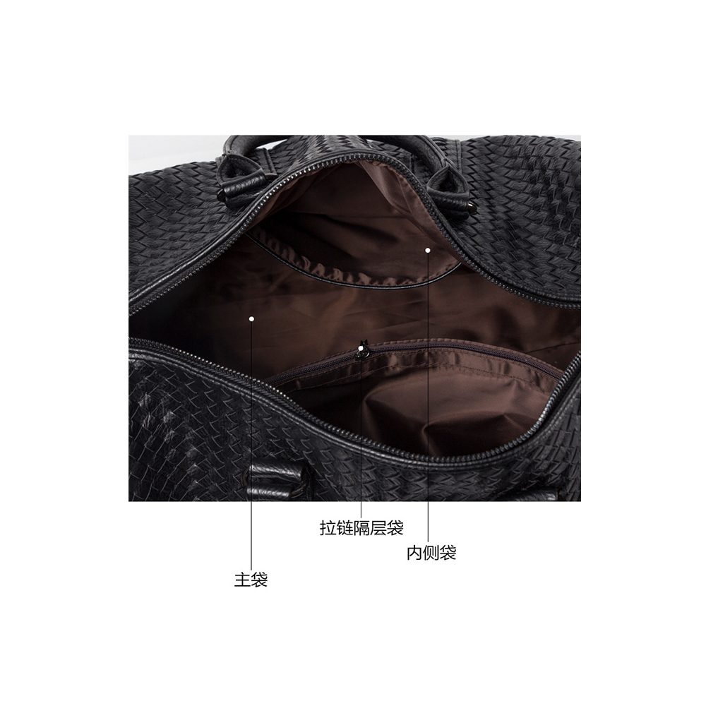 Moda de gran capacidad tejido negro weekender PU deporte gimnasio bandolera viaje con logotipo impreso personalizado